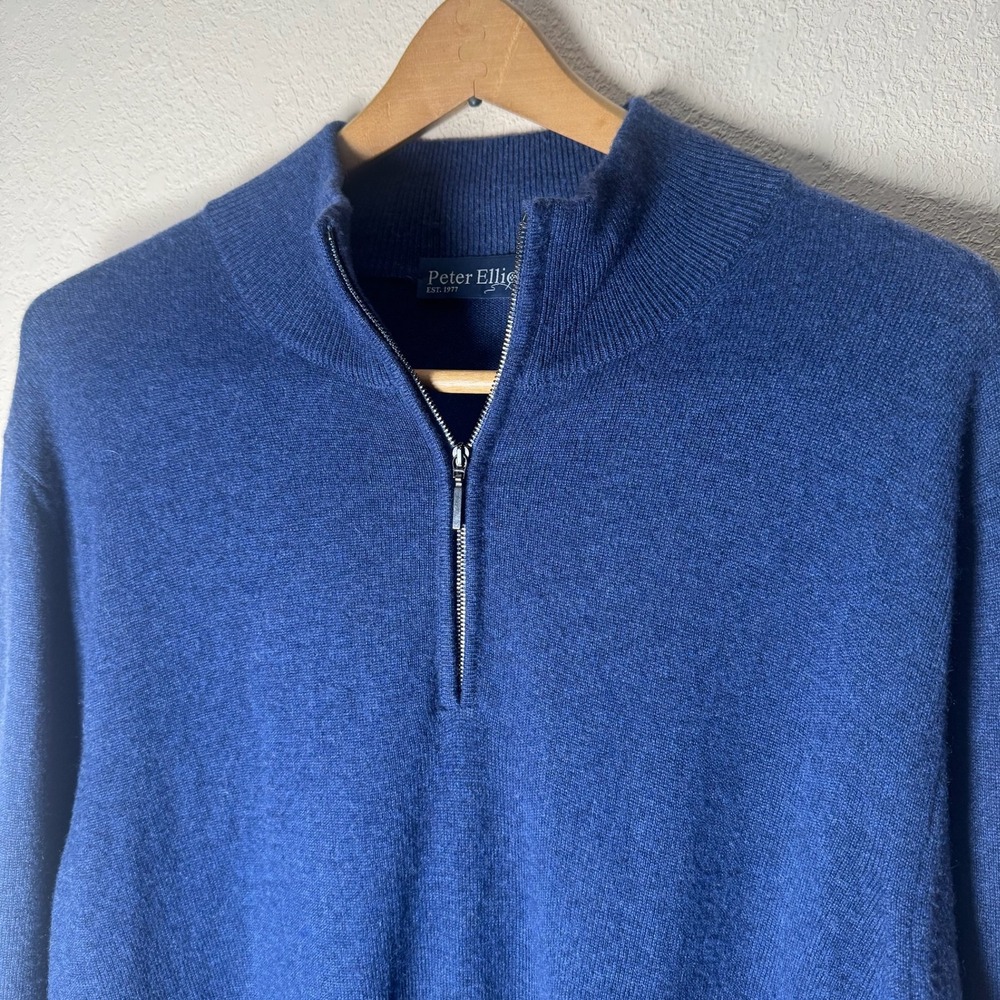 Peter Elliot 100% Cashmere 1/4 Zip Pullover Sweater Mens‎ Blue Luxury XL Large